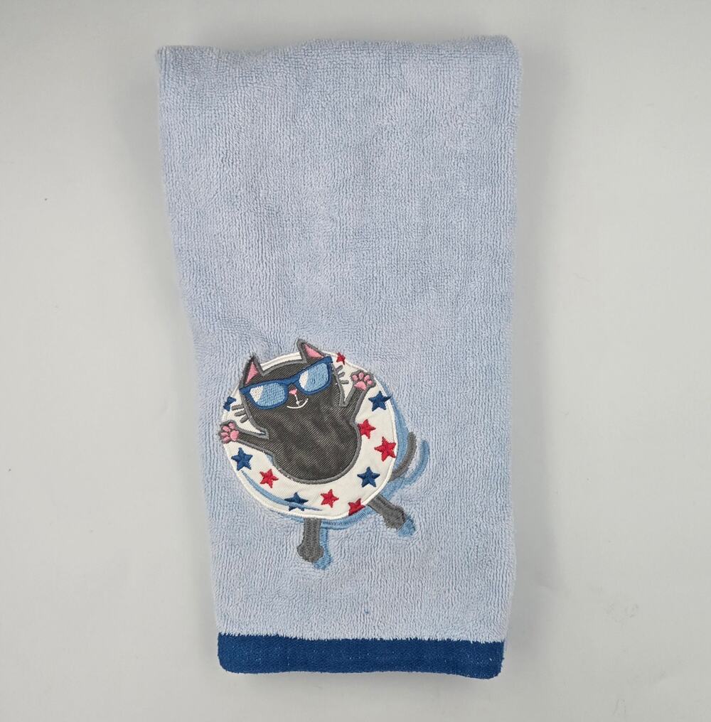 Summer Cat in Innertube Light Blue Hand Towel